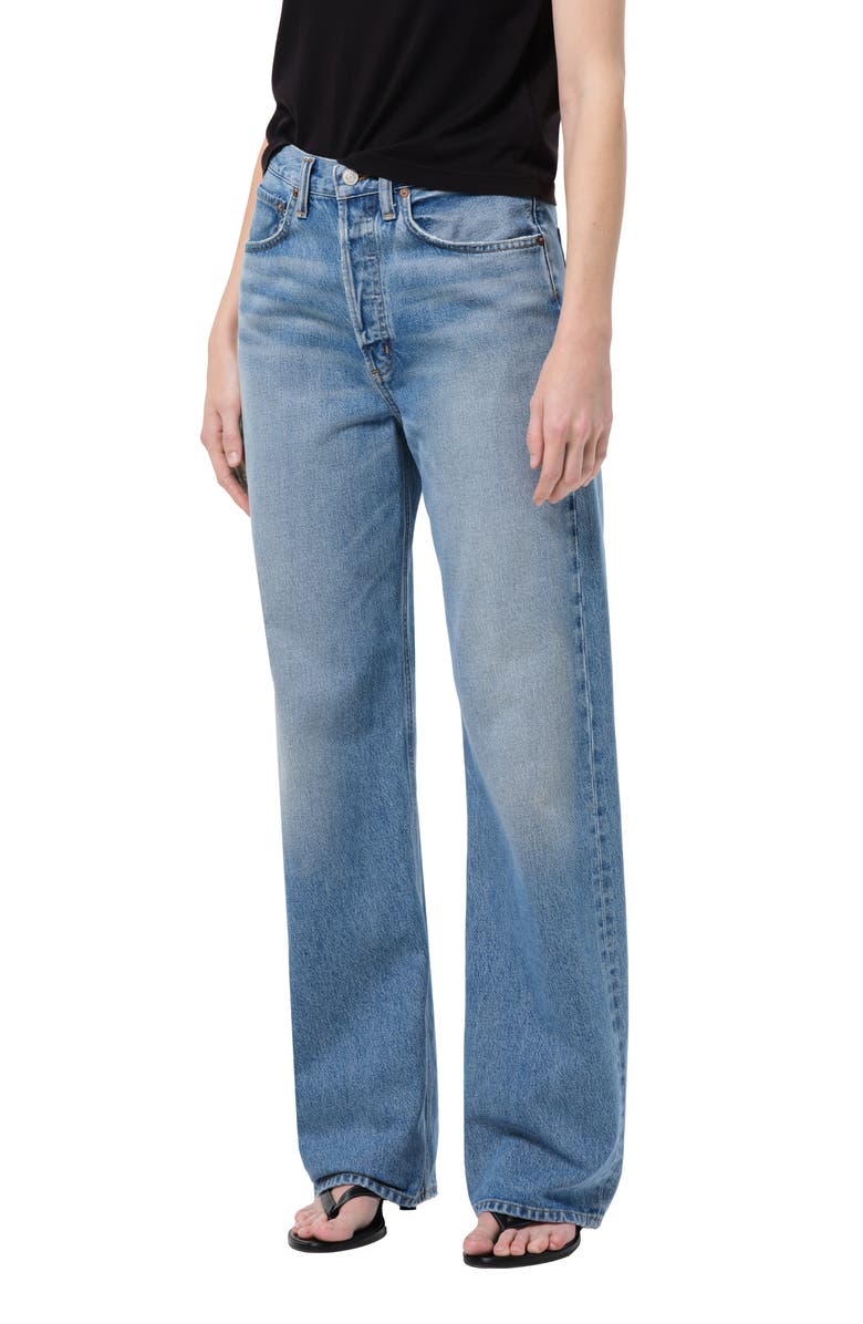 AGOLDE Loose Wide Leg Jeans, Alternate, color, Outbreak Md Worn Ind Cut Roll