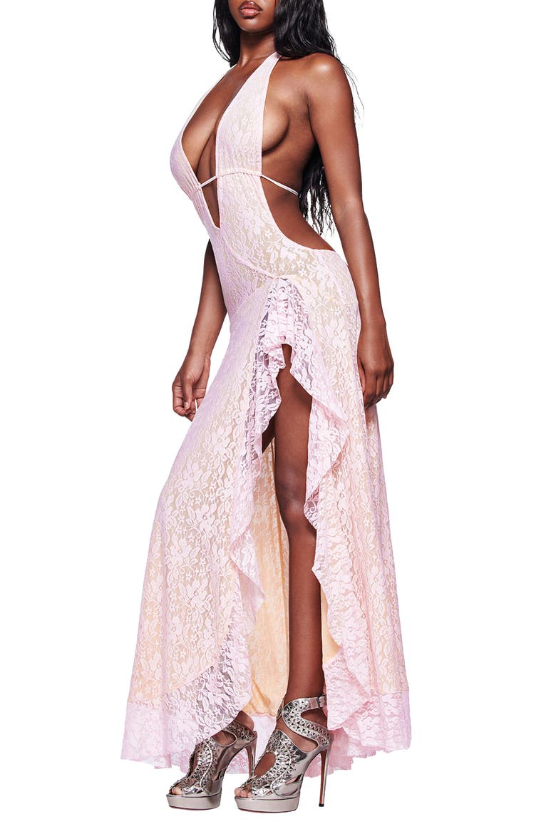 Irisia Lace Halter Maxi Dress, Alternate, color, PINK