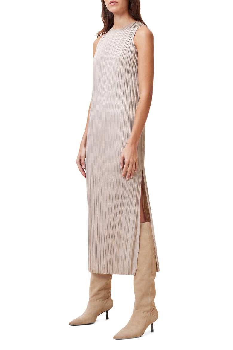 Vittoria Merino Wool High-Low Sweater & Micropleat Midi Dress Set, Alternate, color, FAWN BROWN