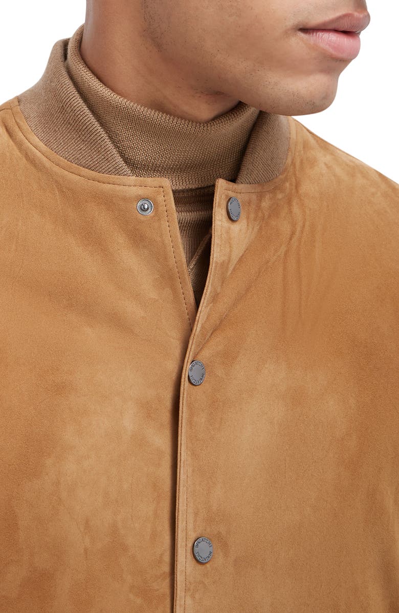 Bugatchi Suede & Leather Bomber Jacket, Alternate, color, Caramel