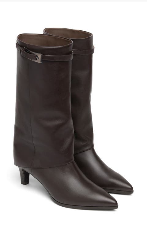 Pointed Toe Cuff Leather Boot