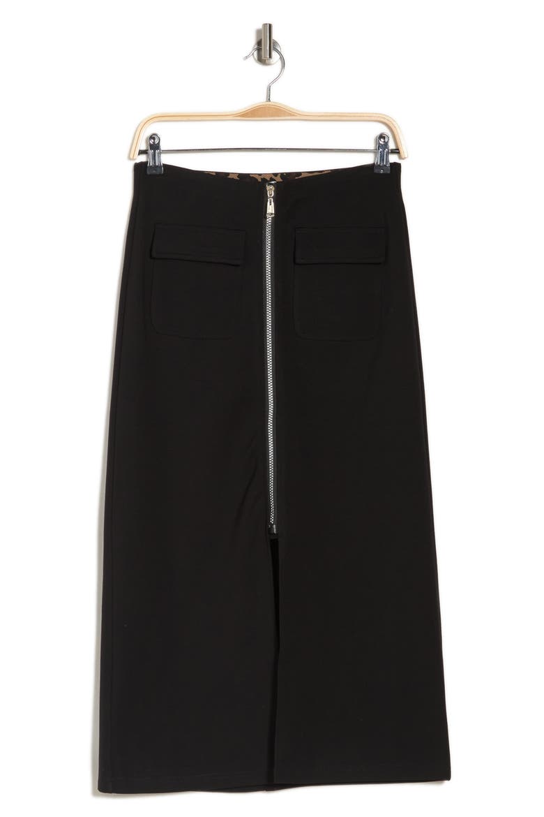 Zip Front Midi Skirt, Alternate, color, BLACK