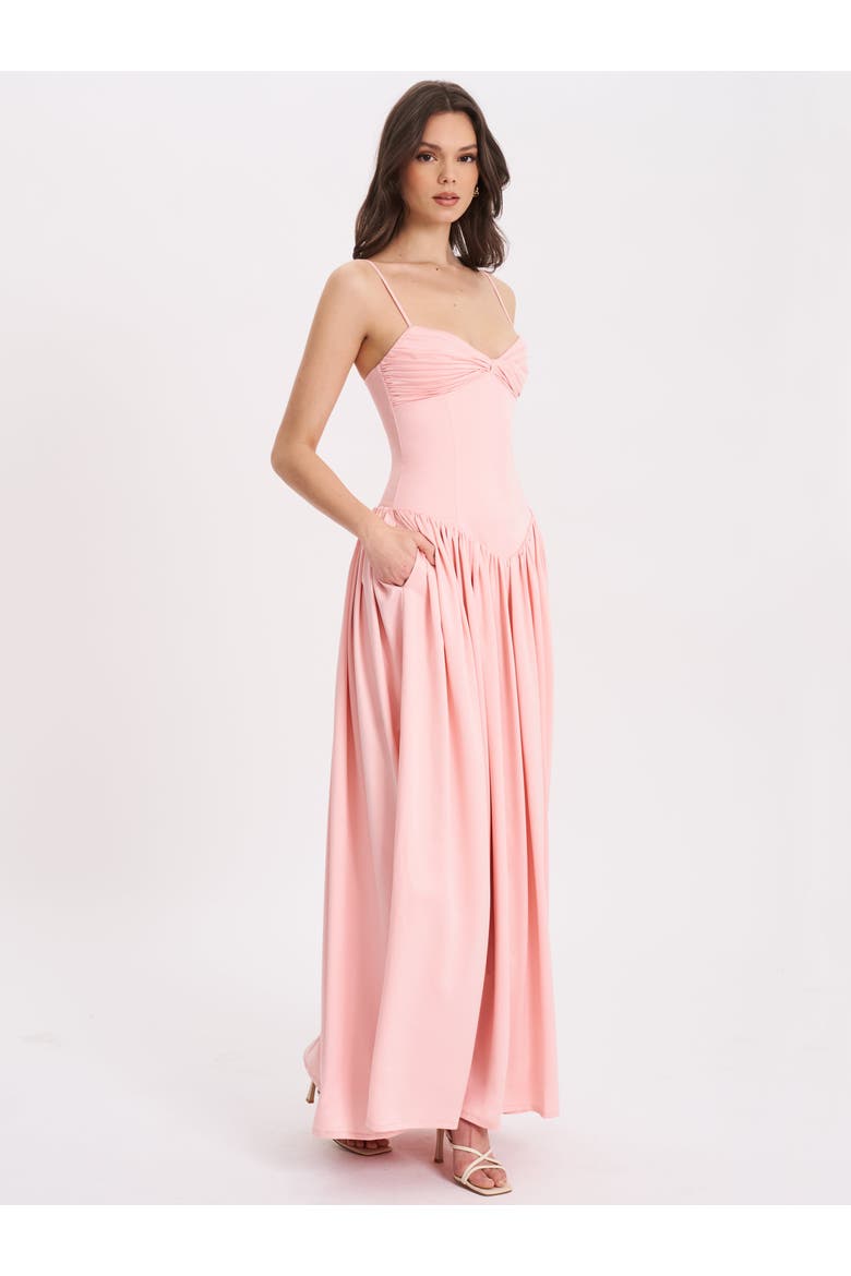 Najwa Ruched Breast Drop Waist Maxi Dress, Alternate, color, Baby Pink