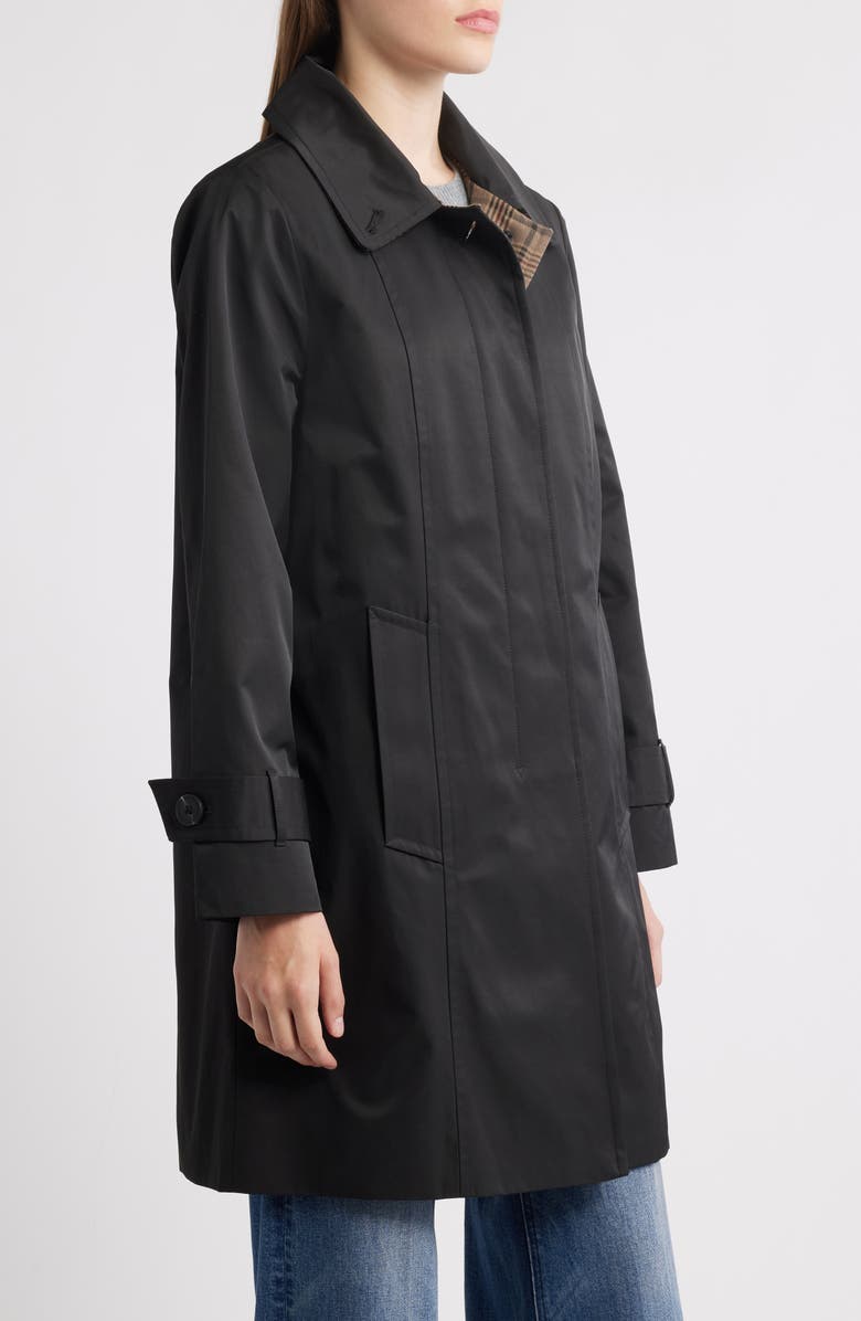 London Fog Oversize Single Breasted Hooded Raincoat, Alternate, color, Black