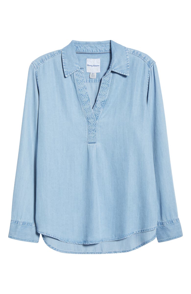 Tommy Bahama Chambray O'lei Popover Shirt, Alternate, color, Light Indigo Wash