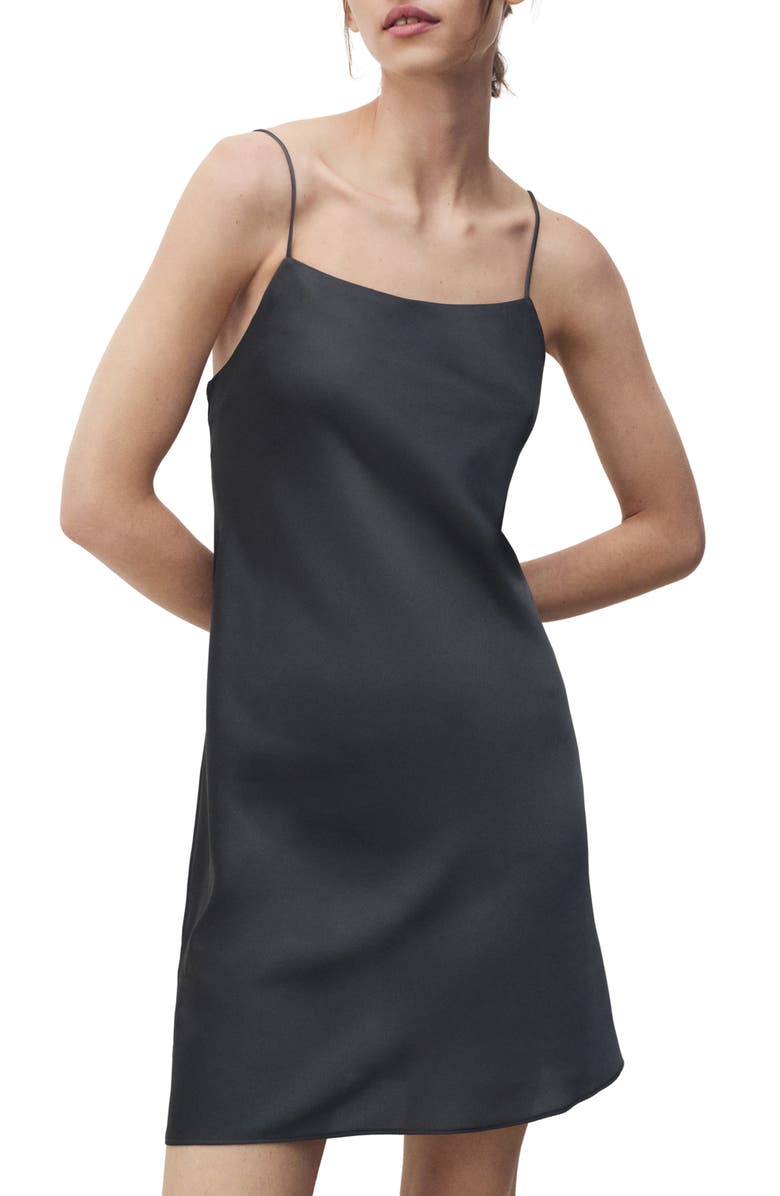 MANGO Satin Nightgown, Main, color, Dark Grey