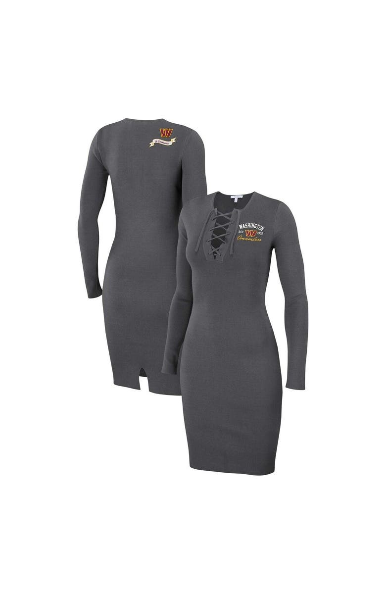 WEAR by Erin Andrews Women's WEAR by Erin Andrews Charcoal Washington Commanders Lace Up Long Sleeve Dress, Main, color, 