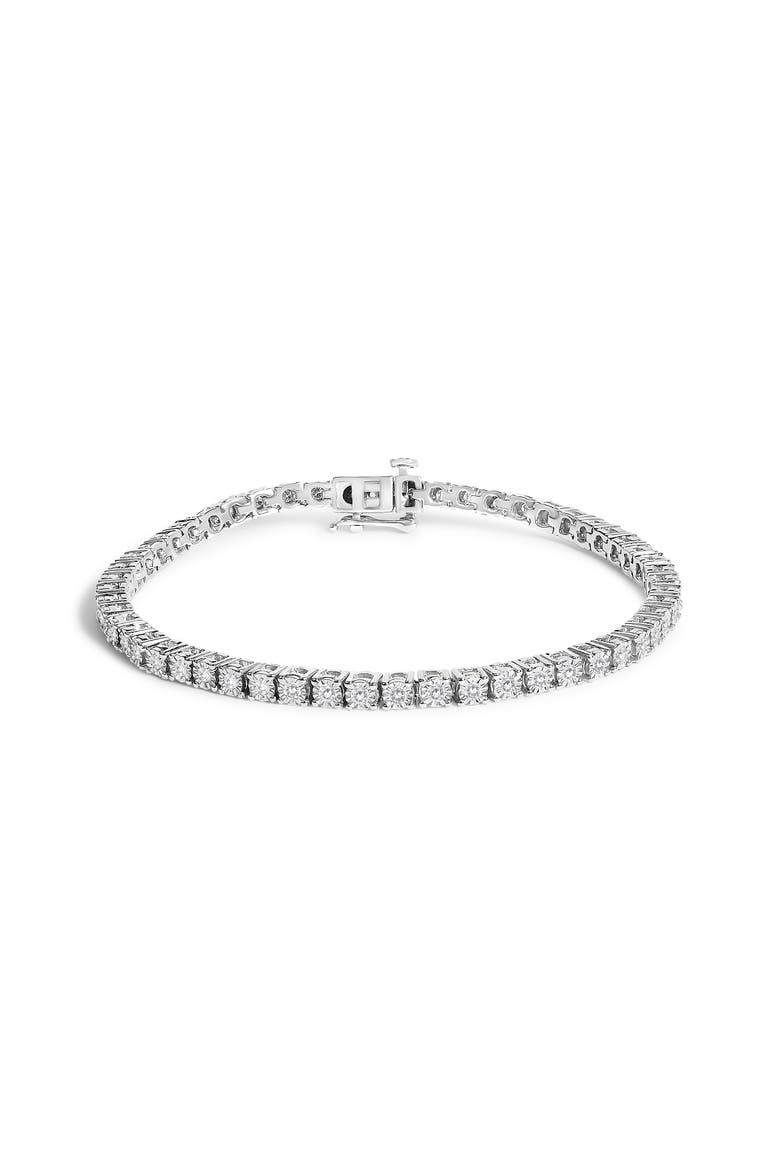 Silver 1.0 Cttw Lab Grown Diamond Illusion-Set Miracle Plate Tennis Bracelet, Main, color, White