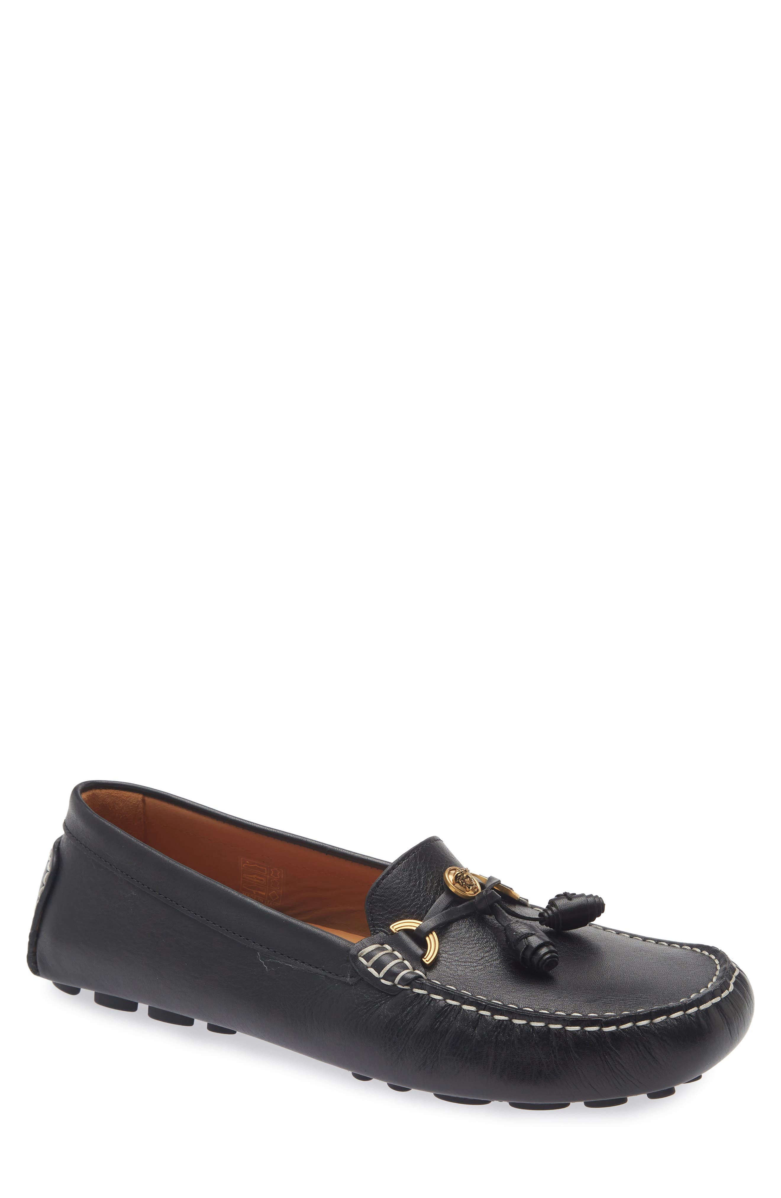 Robin Leather Driving Shoe, Main, color, BLACK-GOLD 82
