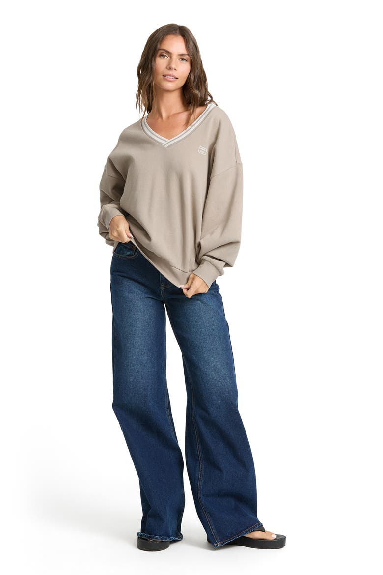 Sun Ray V-Neck Pullover Sweatshirt, Alternate, color, COBBLESTONE