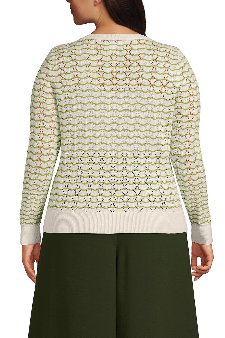 Plus Size Cotton Viscose Button Shoulder Modern Crew Sweater, Alternate, color, Pistachio/Ivory Stitch Stripe