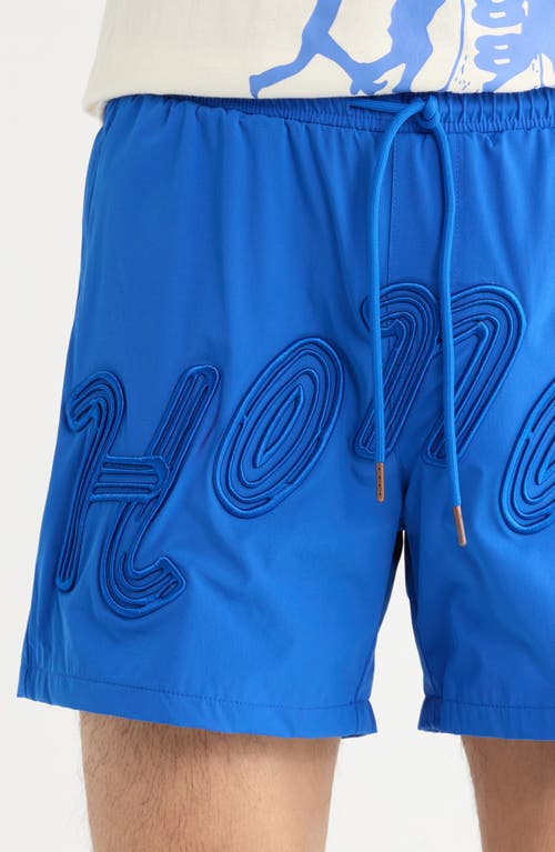 Honor The Gift Mens Blue Embroidered-text Relaxed-fit Swim Trunks In Blue