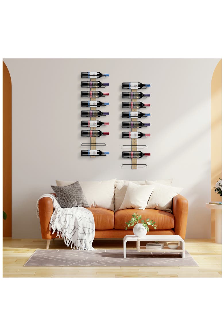 9-Bottle Wall Wine Rack, Alternate, color, BROWN