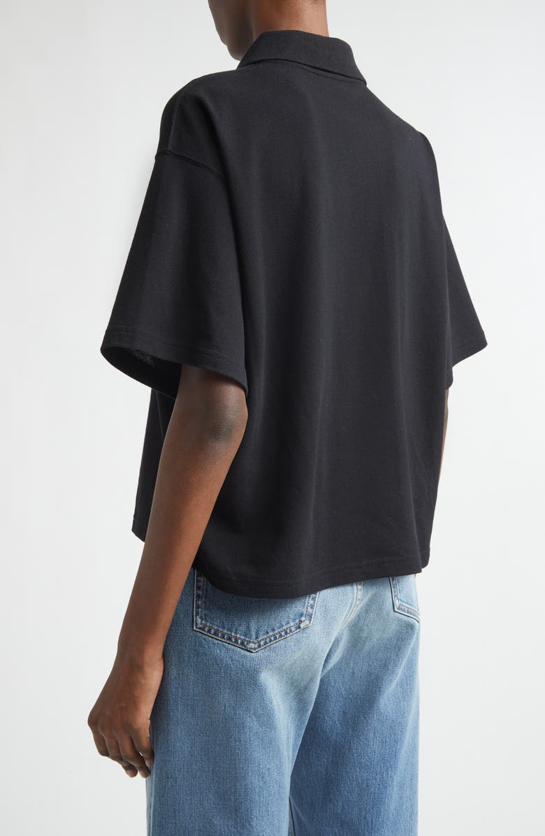 Saint Laurent Oversize Cotton Blend Piqué Polo, Alternate, color, Noir