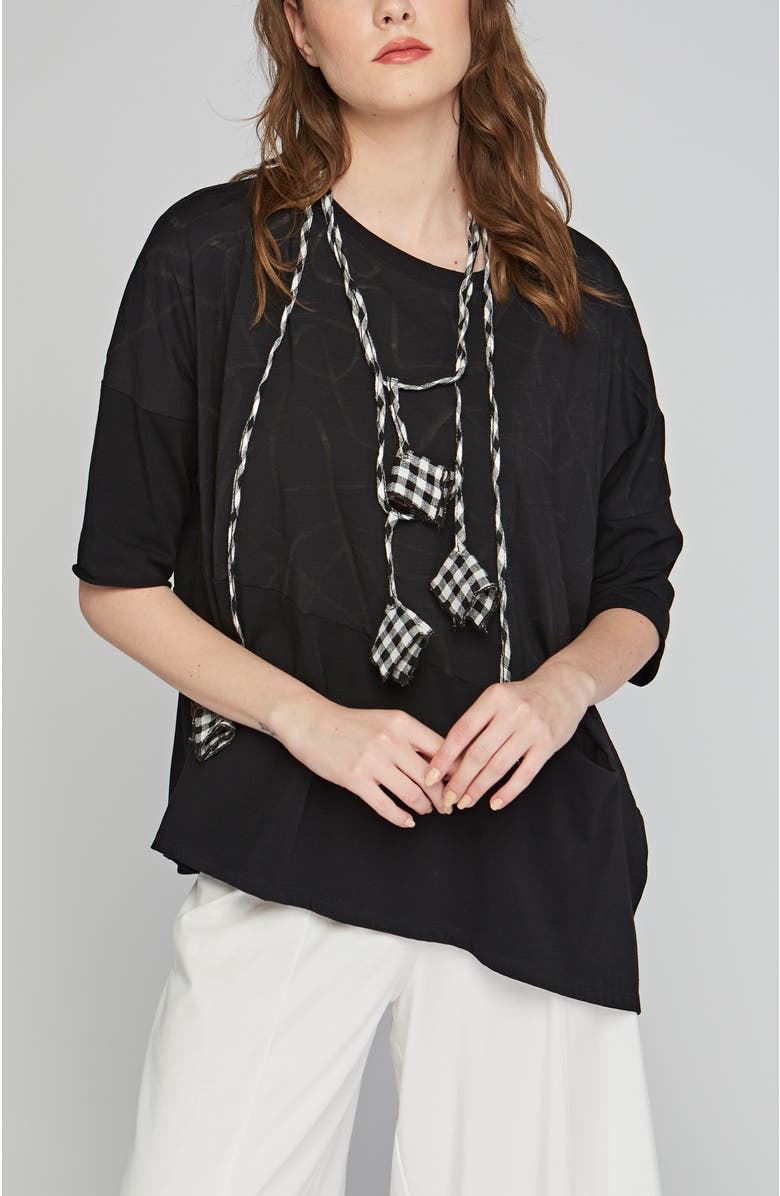 LUUKAA Knox Devore Cotton Jersey Blouse, Main, color, Black