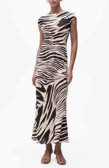 MANGO Zebra Print Cap Sleeve Midi Dress