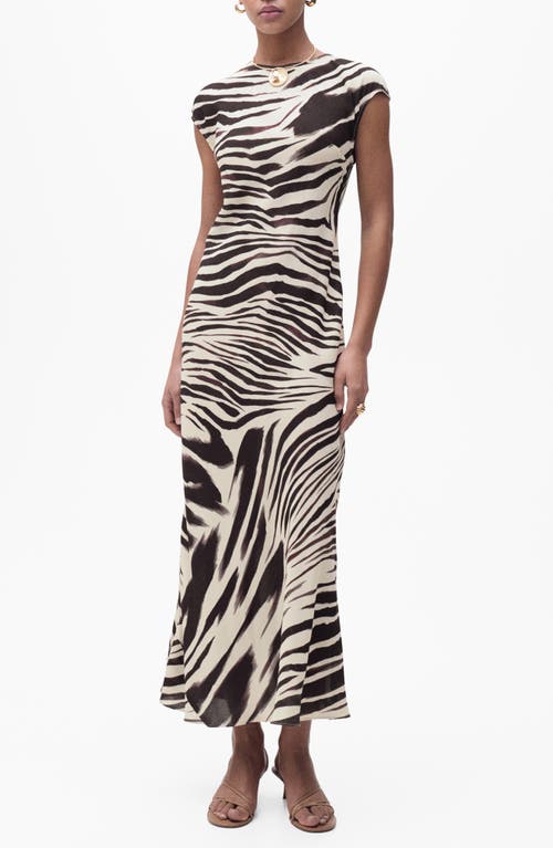 Mango Slash Neck Mixed Zebra Print Midi Dress In Ecru