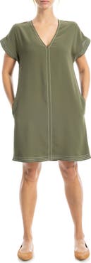 MAX STUDIO V-Neck Contrast Stitch Dress