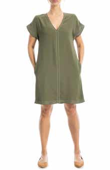 MAX STUDIO V-Neck Contrast Stitch Dress