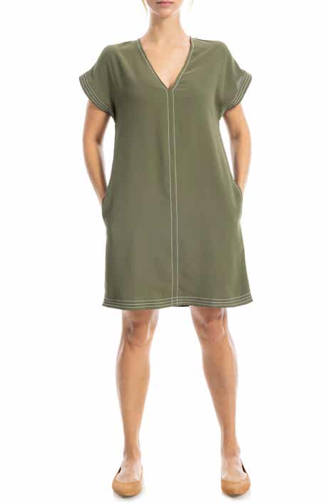 MAX STUDIO V-Neck Contrast Stitch Dress