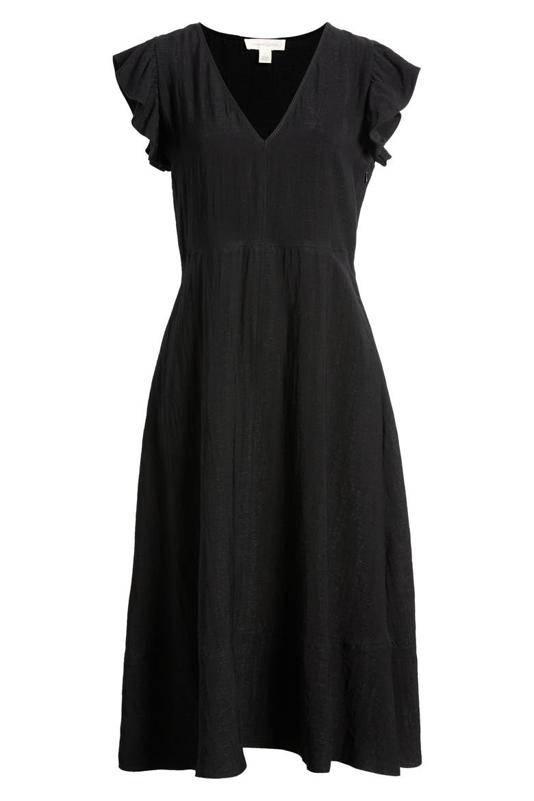 Flutter Sleeve V-Neck Midi Dress, Alternate, color, BLACK