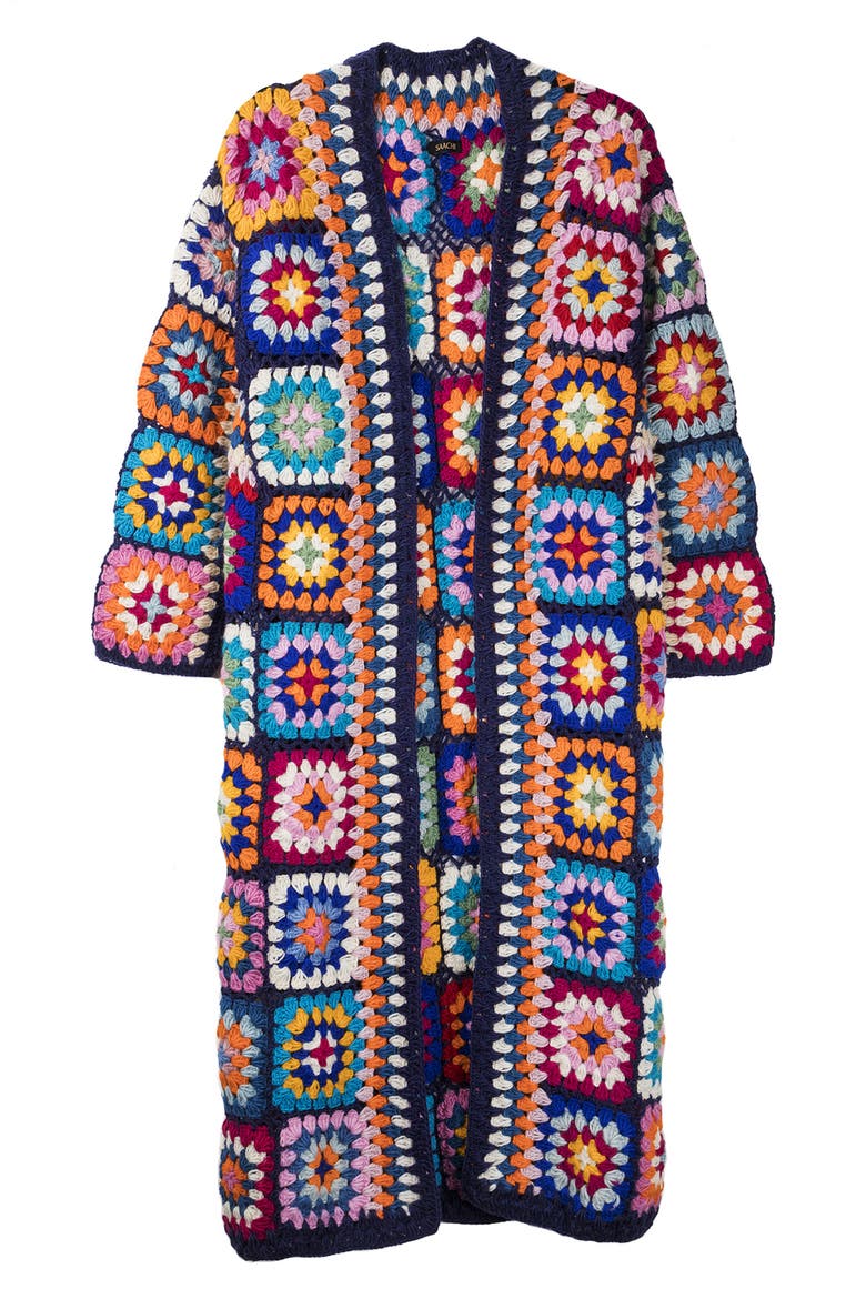 Crochet Wool Cardigan, Main, color, NAVY