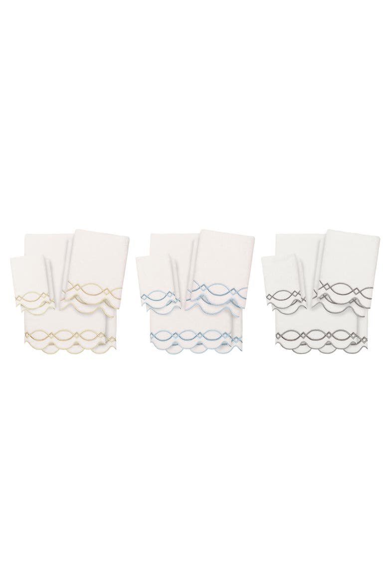 6-Piece Diamond Chain Embroidered Turkish Cotton Towel Set, Alternate, color, WHITE/ GRAY