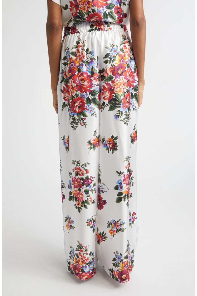 Floral Bouquet Print Silk Twill Drawstring Pants, Alternate, color, MAZZ.FIORI F.BIANCO