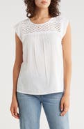 Lucky Brand Open Stitch Cap Sleeve Cotton Top