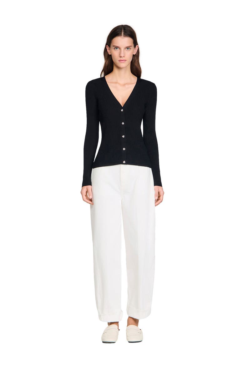 Ribbed cardigan with fancy buttons, Alternate, color, Black