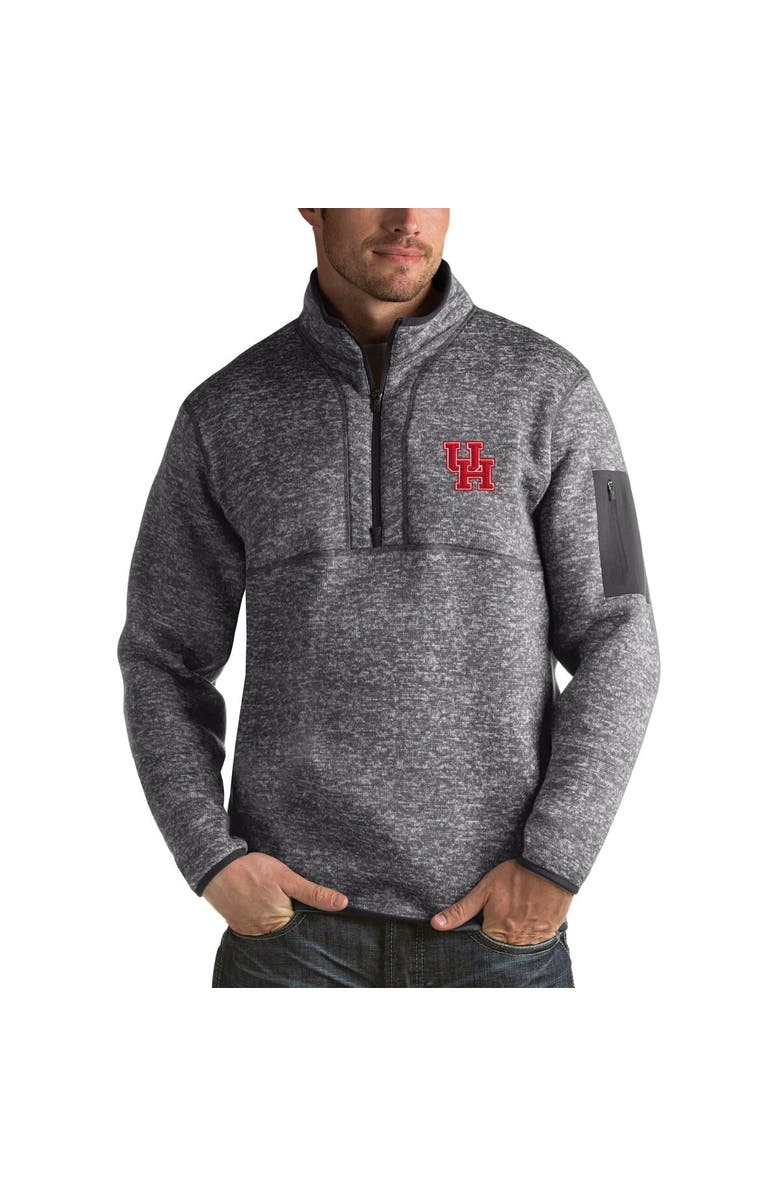 ANTIGUA Men's Antigua Heather Gray Houston Cougars Fortune Half-Zip Sweatshirt, Main, color, 