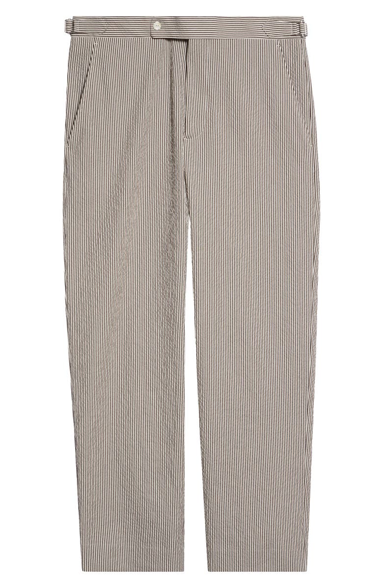Bode Café Stripe Seersucker Trousers, Main, color, Brown White