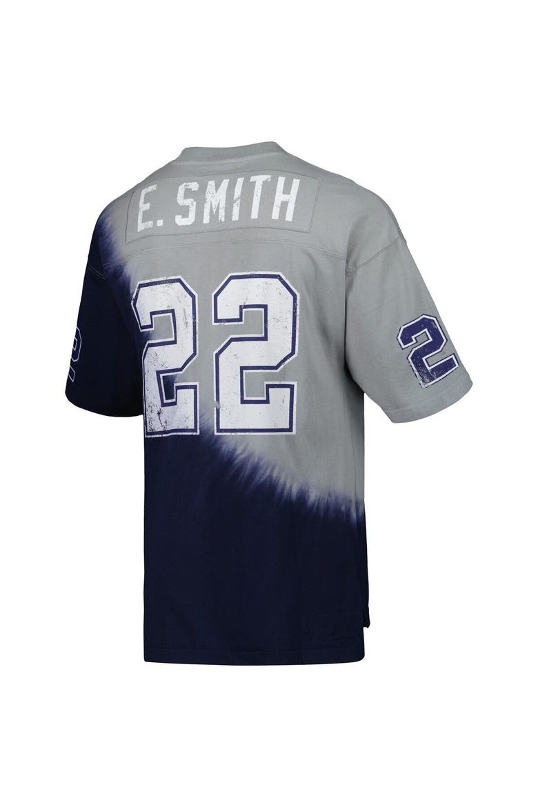 Men's Mitchell & Ness Emmitt Smith Navy/Gray Dallas Cowboys Retired Player Name & Number Diagonal Tie-Dye V-Neck T-Shirt, Alternate, color, Navy