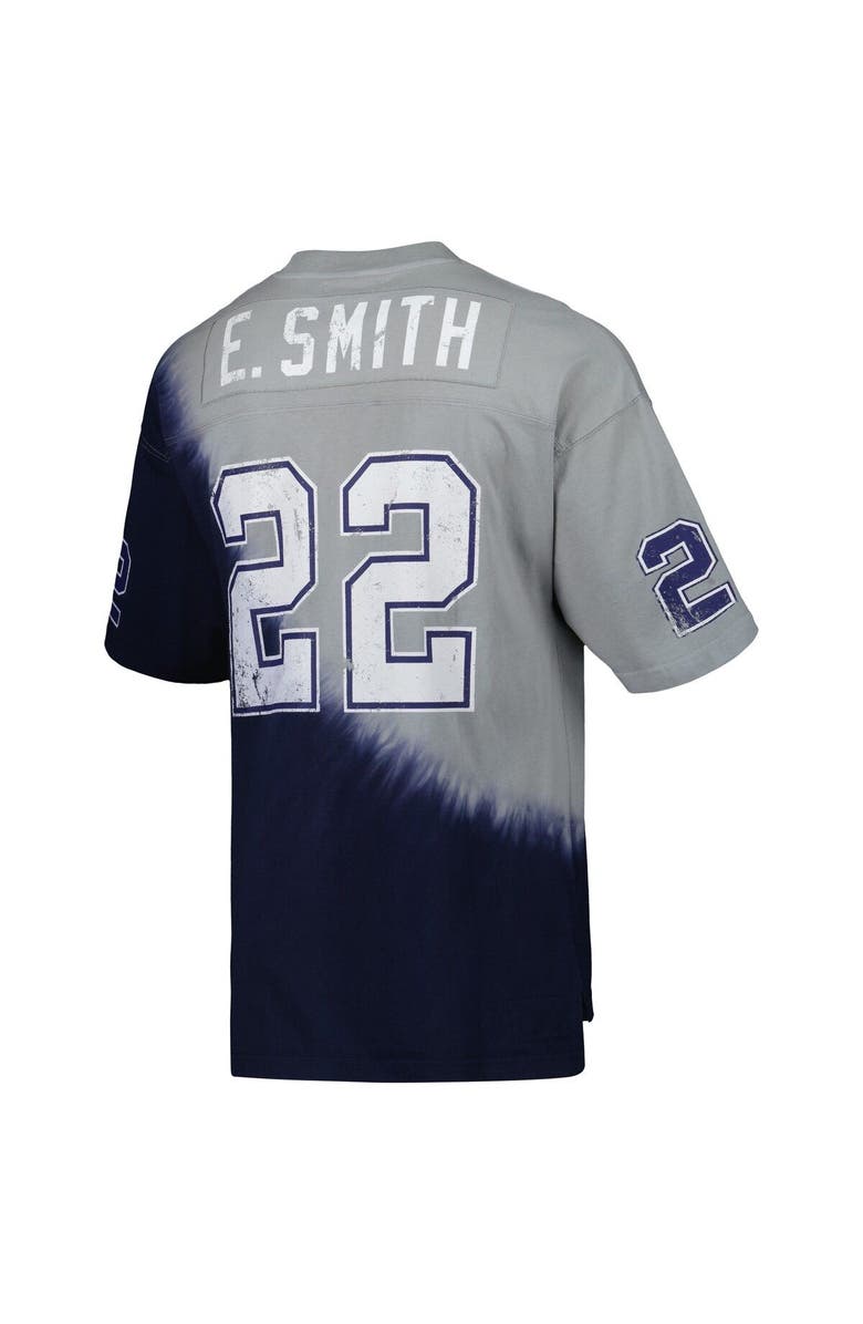 Mitchell & Ness Men's Mitchell & Ness Emmitt Smith Navy/Gray Dallas Cowboys Retired Player Name & Number Diagonal Tie-Dye V-Neck T-Shirt, Alternate, color, Navy