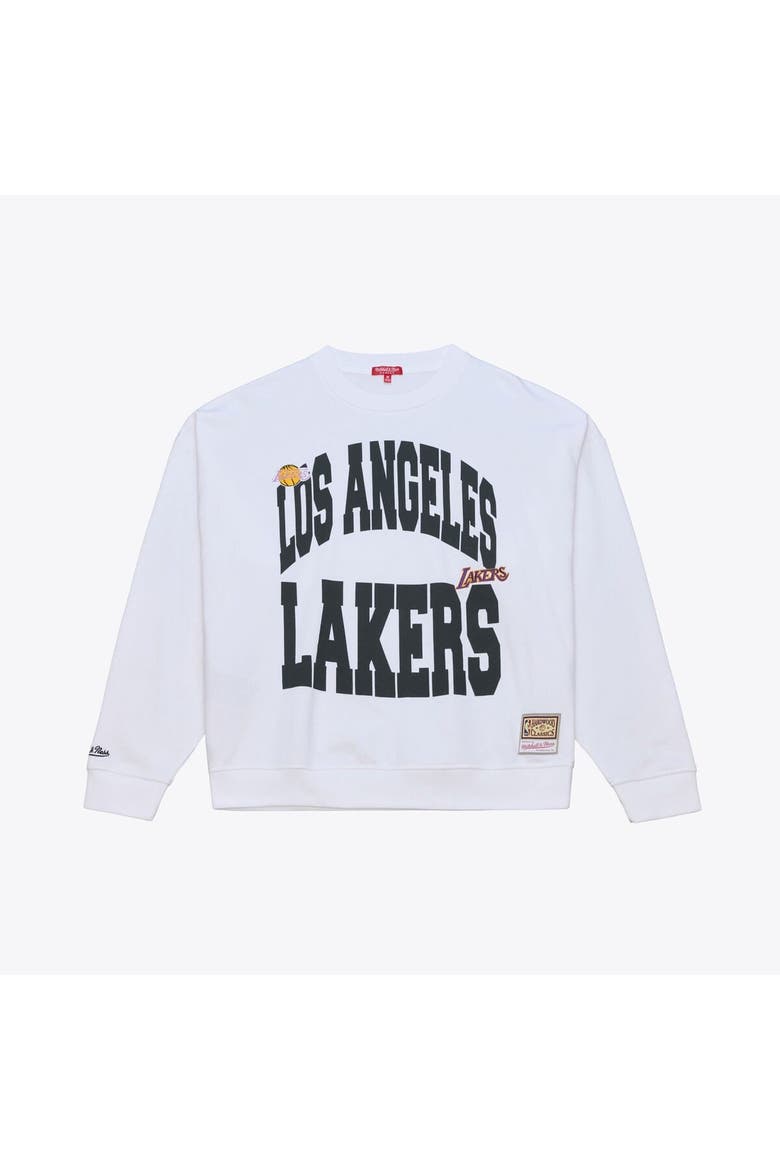 Women's Mitchell & Ness  White Los Angeles Lakers Lightweight Block Letter Sweatshirt, Main, color, White