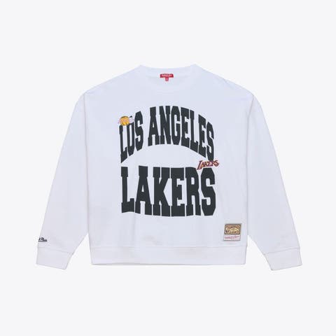 Women's Mitchell & Ness  White Los Angeles Lakers Lightweight Block Letter Sweatshirt