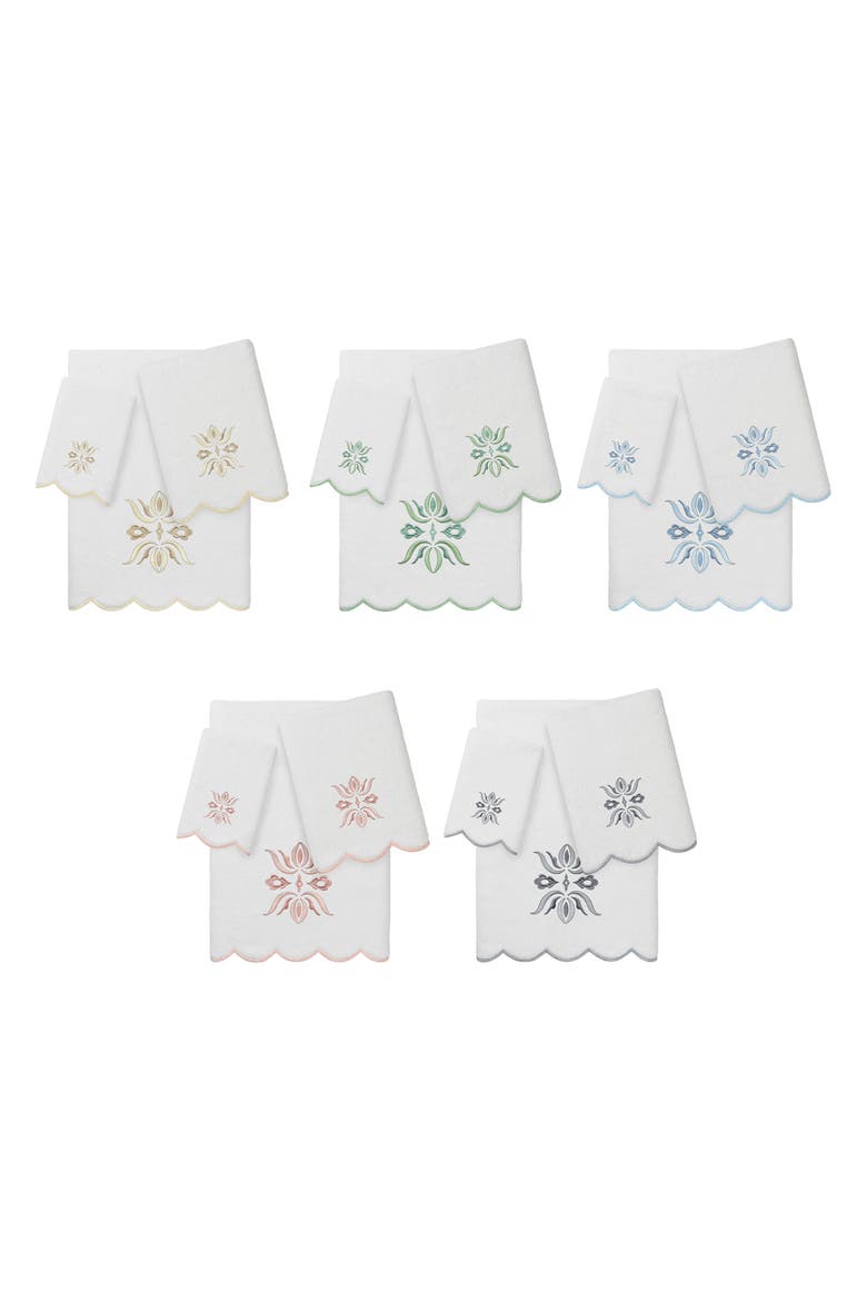 Flower Crest Scallop 3-Piece Towel Set, Alternate, color, WHITE/ PINK