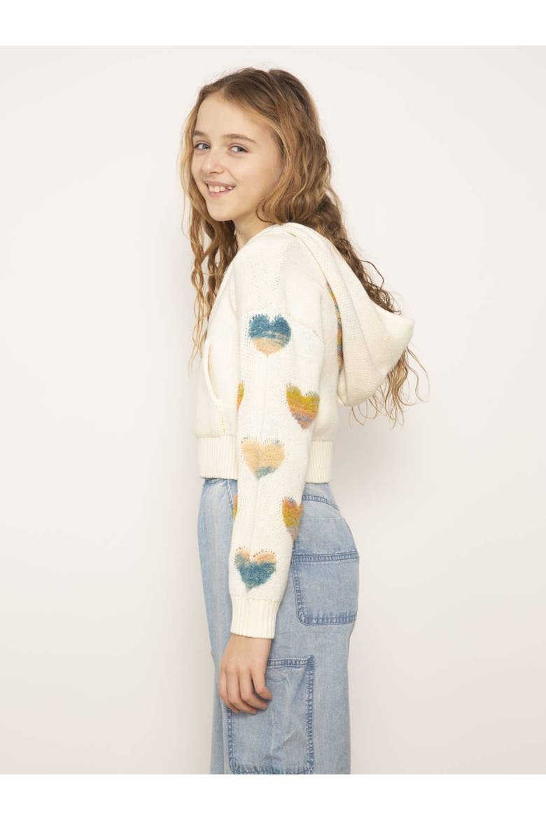 Janna Textured Hearts Hoodie, Alternate, color, IVORY