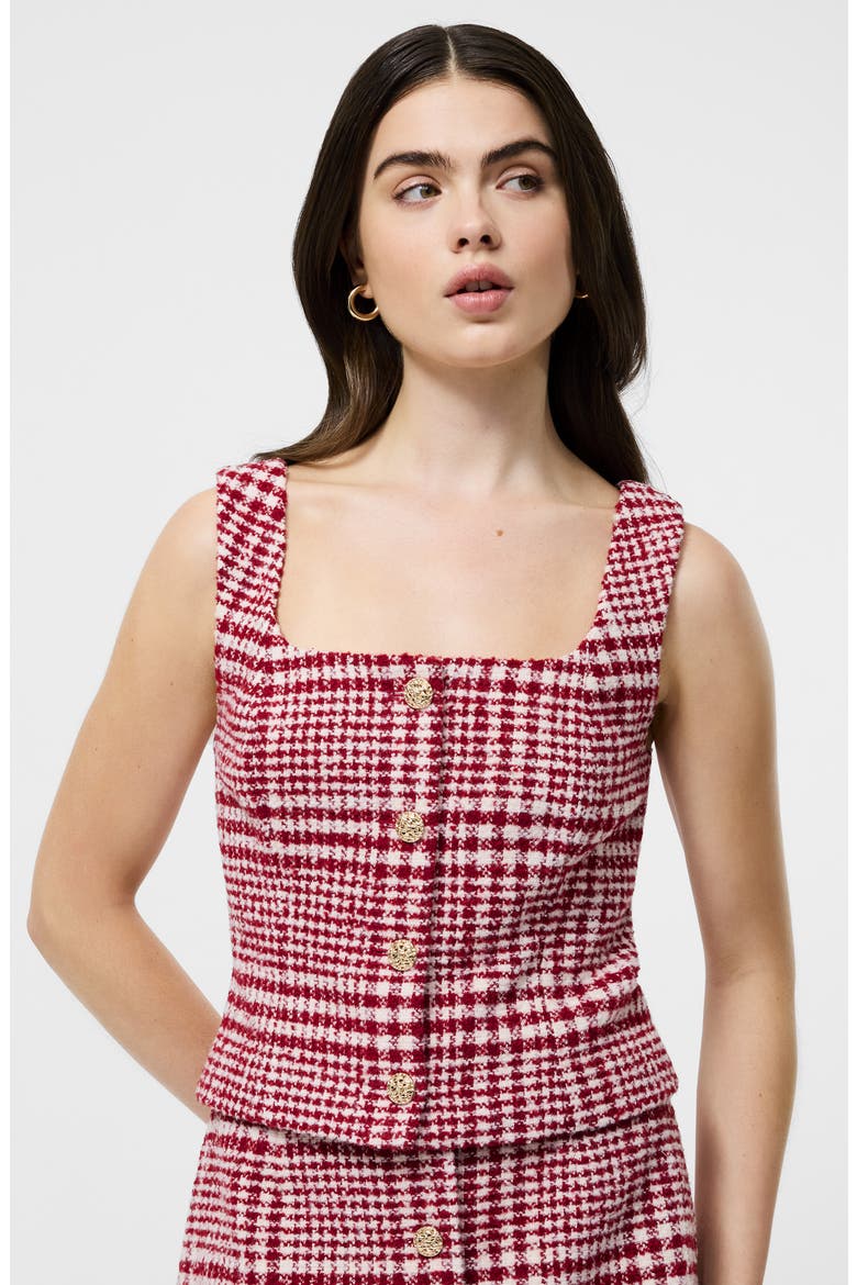 Houndstooth Check Button-Up Vest, Alternate, color, SCARLET MULTI