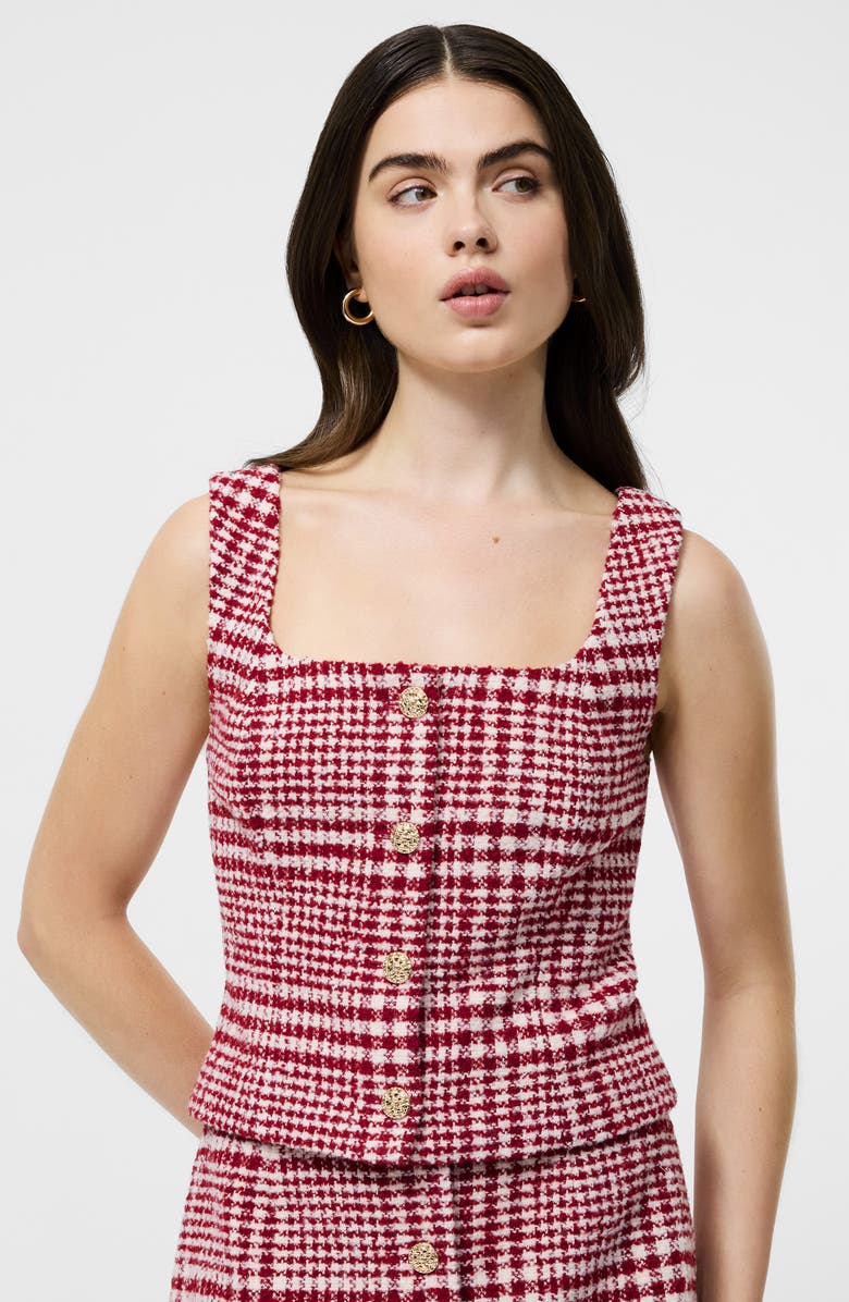 French Connection Houndstooth Check Button-Up Vest, Alternate, color, Scarlet Multi
