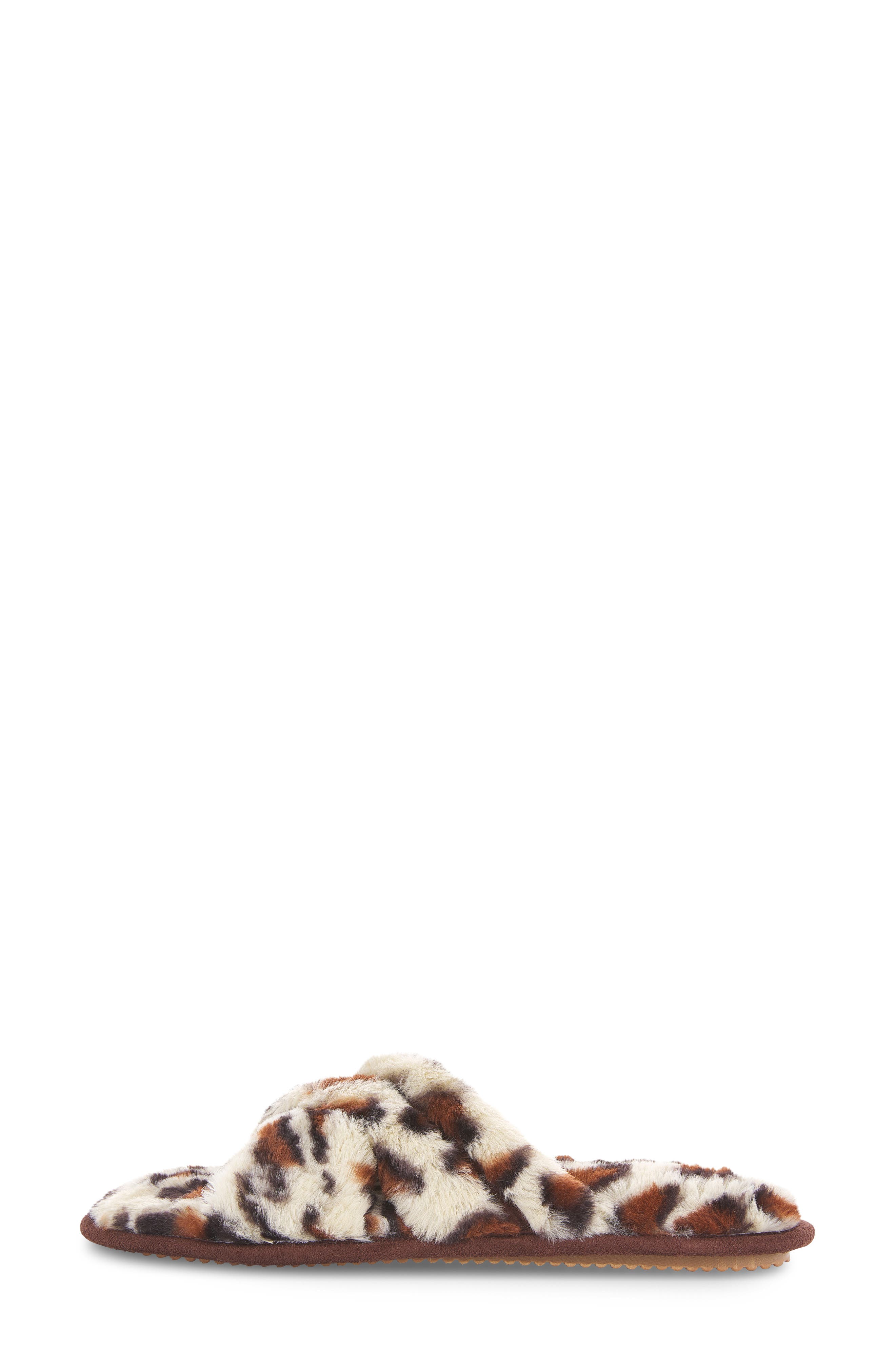 FLOOPI Morgan Faux Fur Crossband Slipper, Alternate, color, Leopard