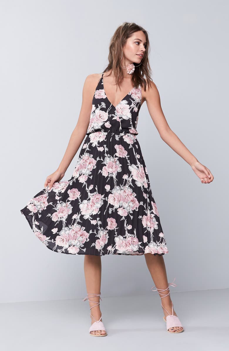 Leith Surplice Floral Print Midi Dress, Main, color,