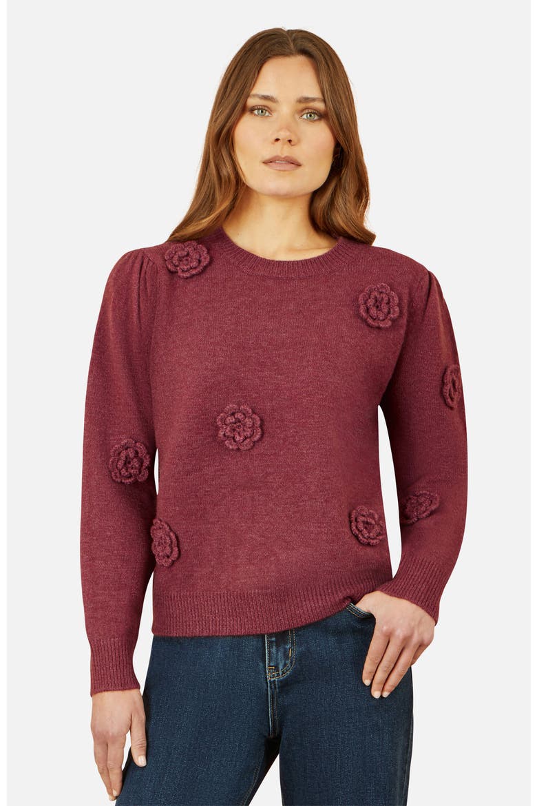 Crochet Flower Knit Jumper, Main, color, Burgundy