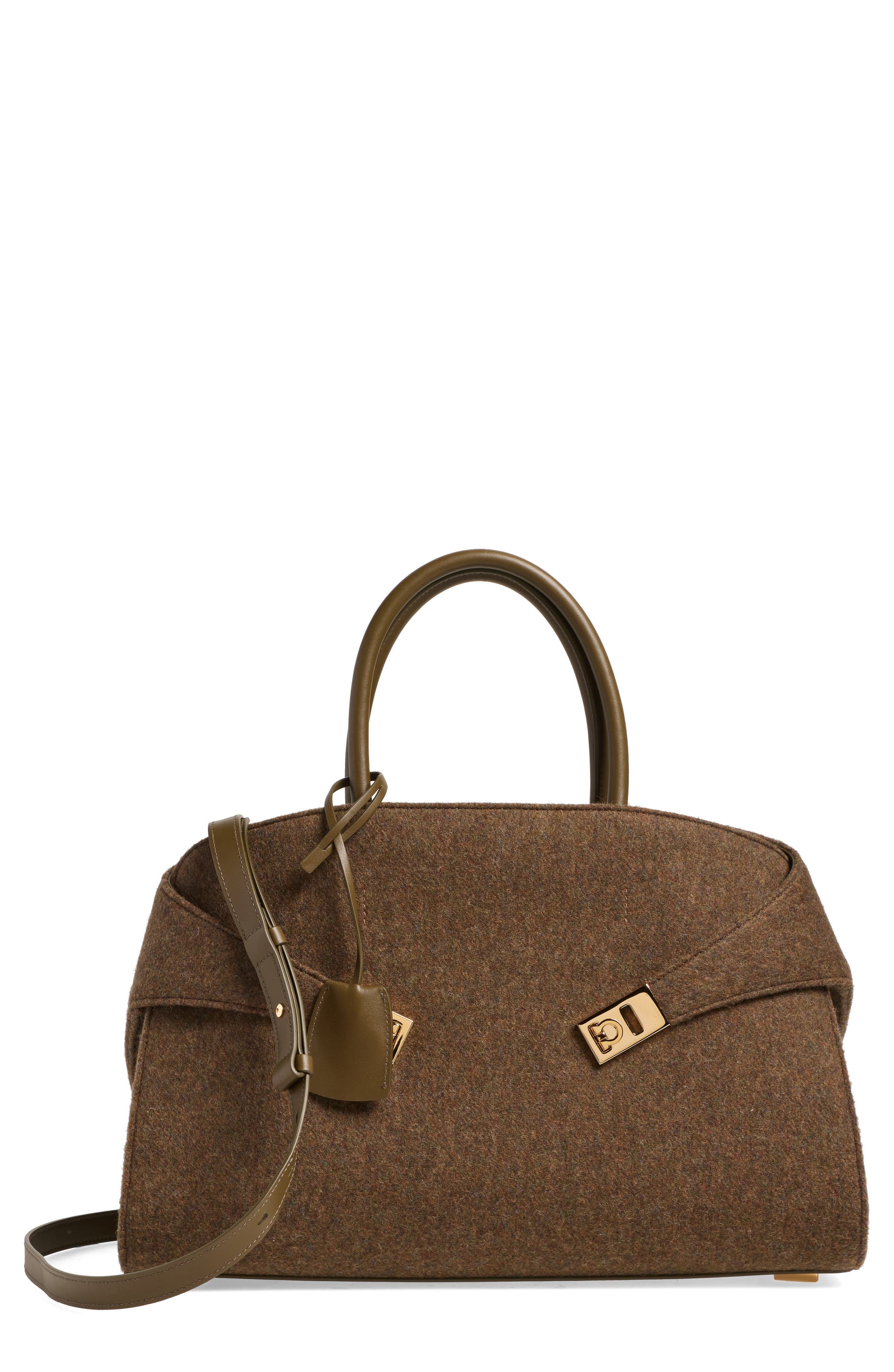 FERRAGAMO Medium Hug Felt Top Handle Bag, Main, color, 