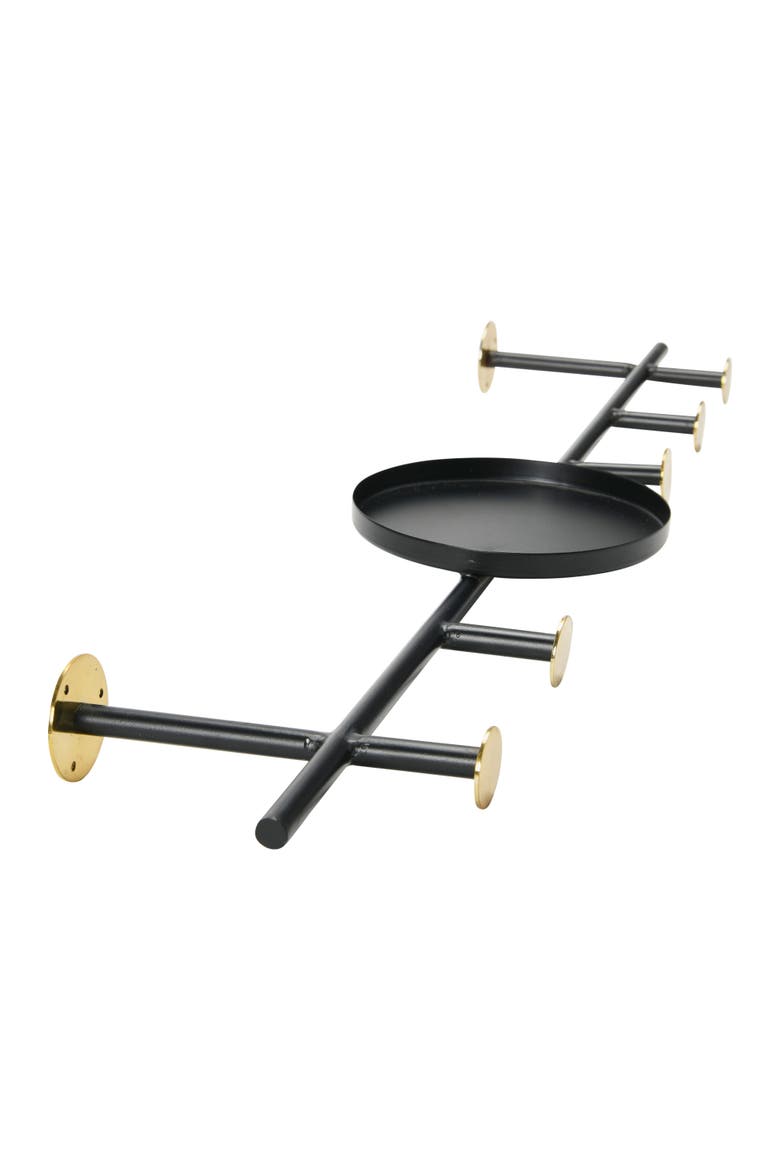 Metal Wall Hook with 1 Shelf & 5 Hooks, Black & Brass Finish, Alternate, color, Black