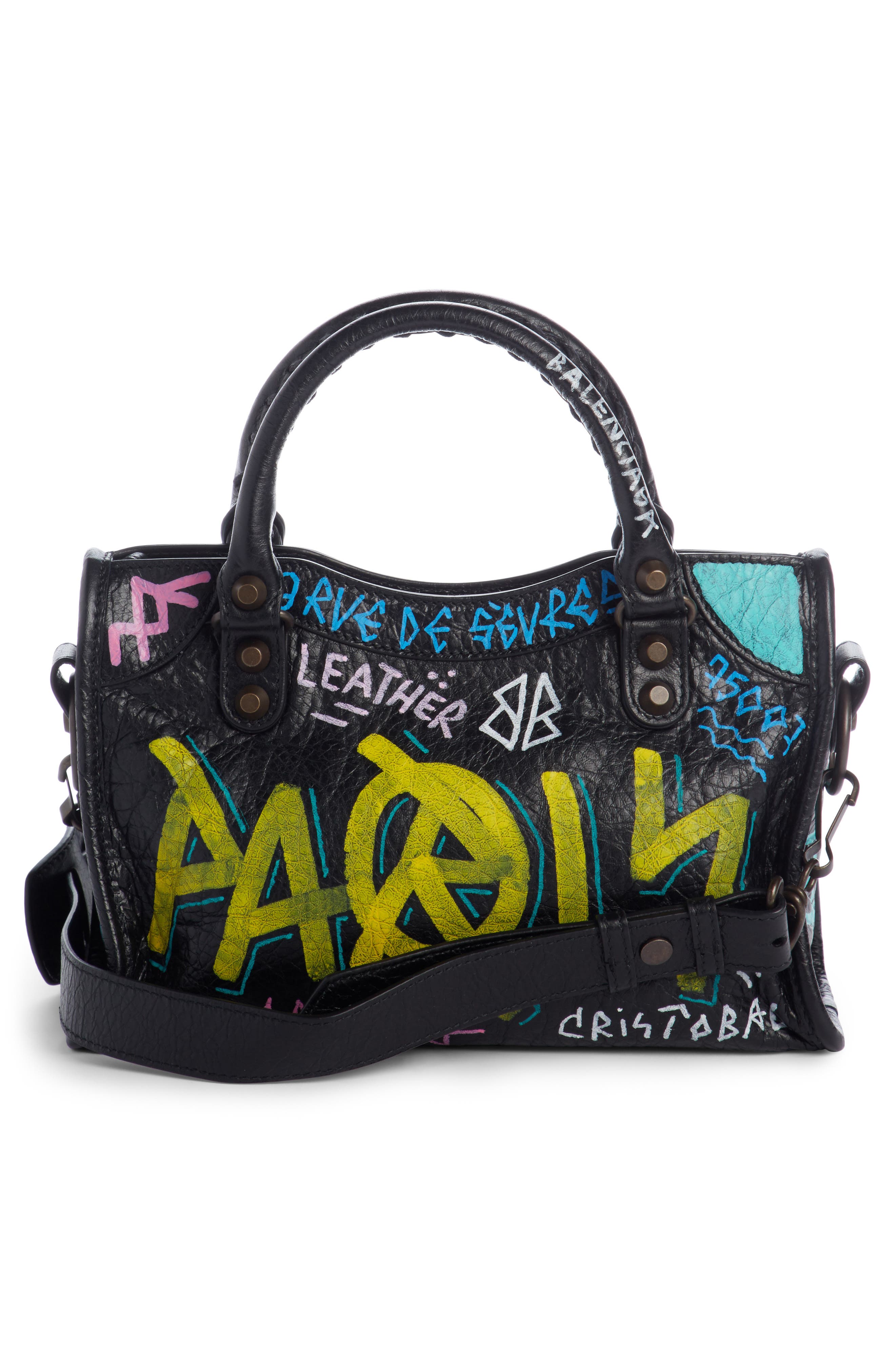 Balenciaga City Graffiti Leather Tote, Alternate, color, 