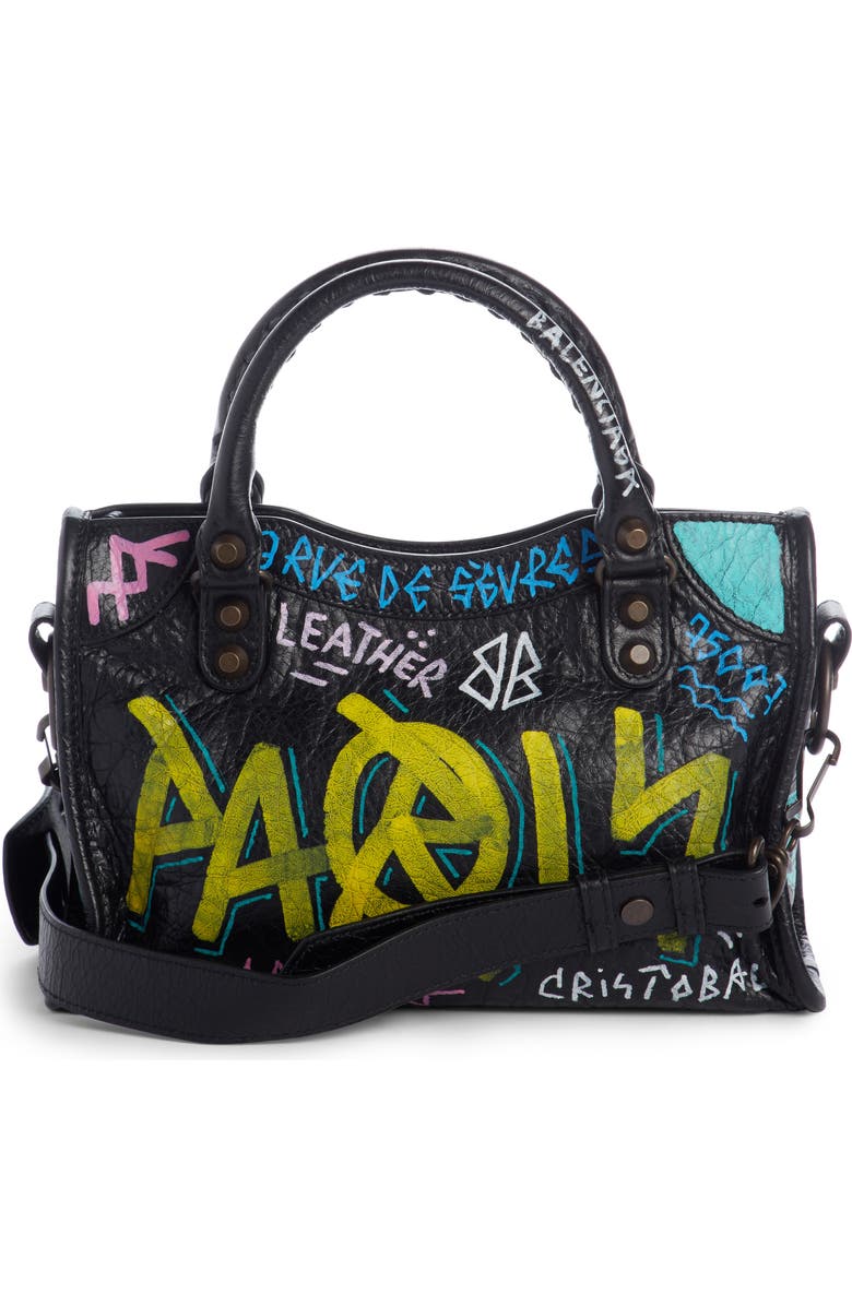 Balenciaga City Graffiti Leather Tote, Alternate, color,
