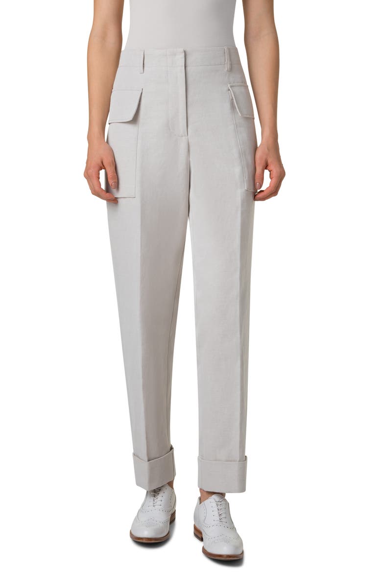 Marley High Waist Cotton & Linen Twill Cargo Pants, Main, color, GREIGE