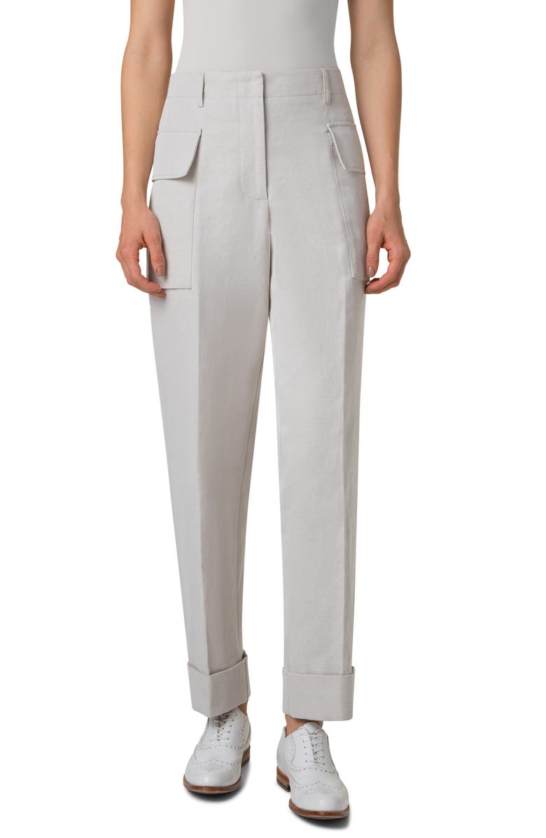 Akris Marley High Waist Cotton & Linen Twill Cargo Pants, Main, color, Greige