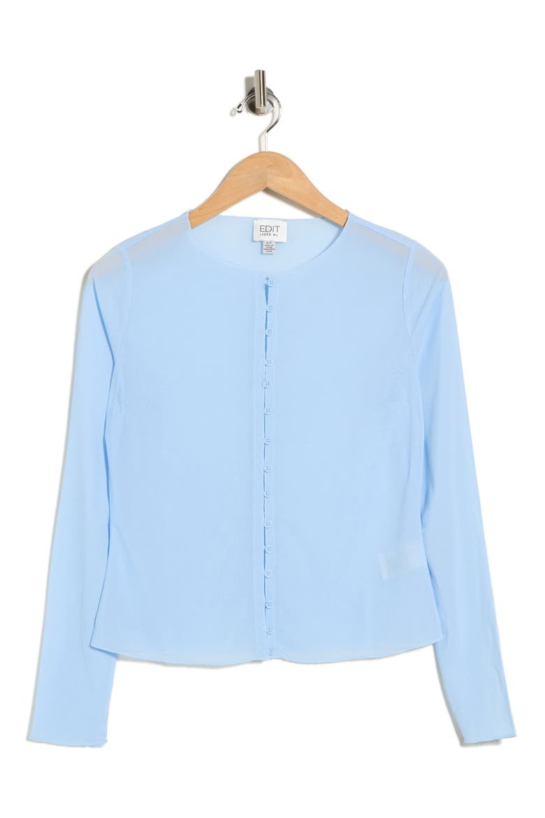Crewneck Mesh Crop Cardigan, Alternate, color, HYDRANGEA BLUE